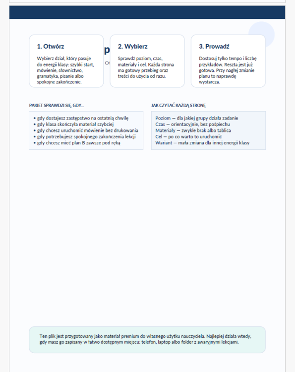 Lekcja w 5 minut – 30 gotowców na zastępstwa z angielskiego - instrukcja