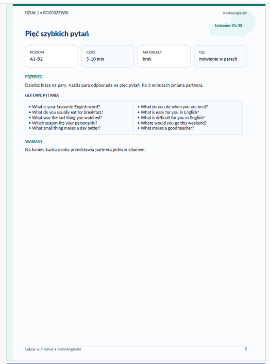 Lekcja w 5 minut – 30 gotowców na zastępstwa z angielskiego - gotowiec nr 5