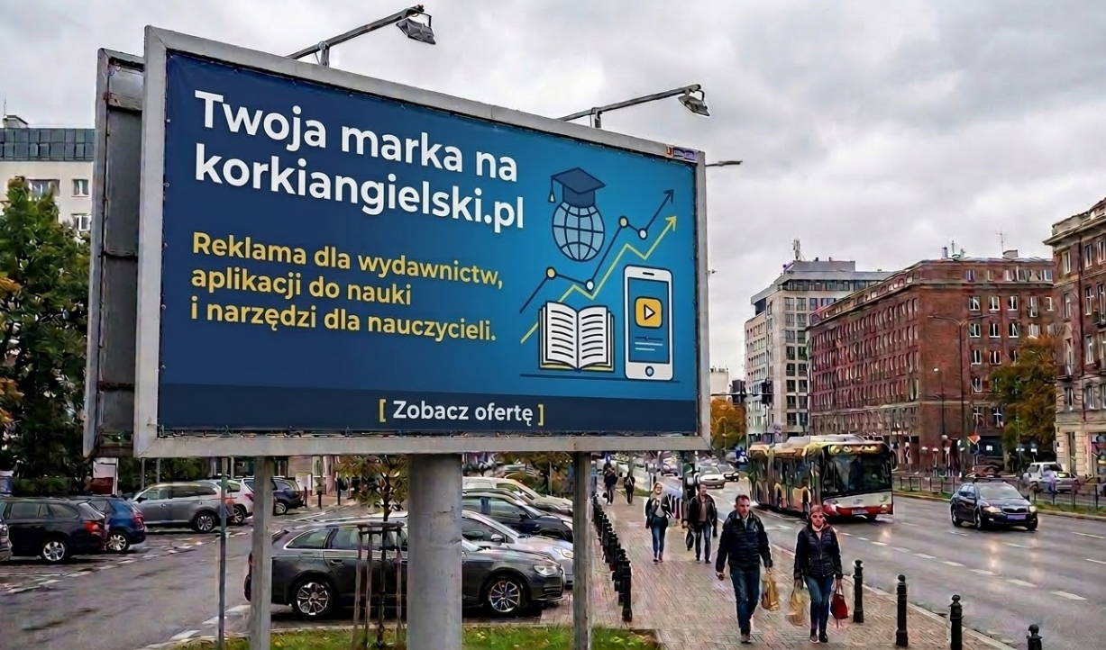 Reklama na korkiangielski.pl - strona główna i wpis bloga